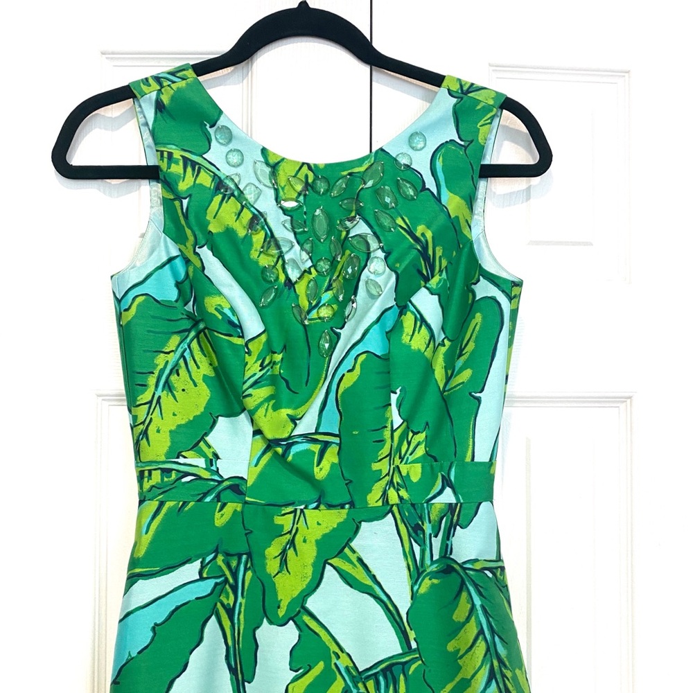 Vineyard Vines Sz 00 Green Banana Leaf Print Dress - Picture 2 of 7